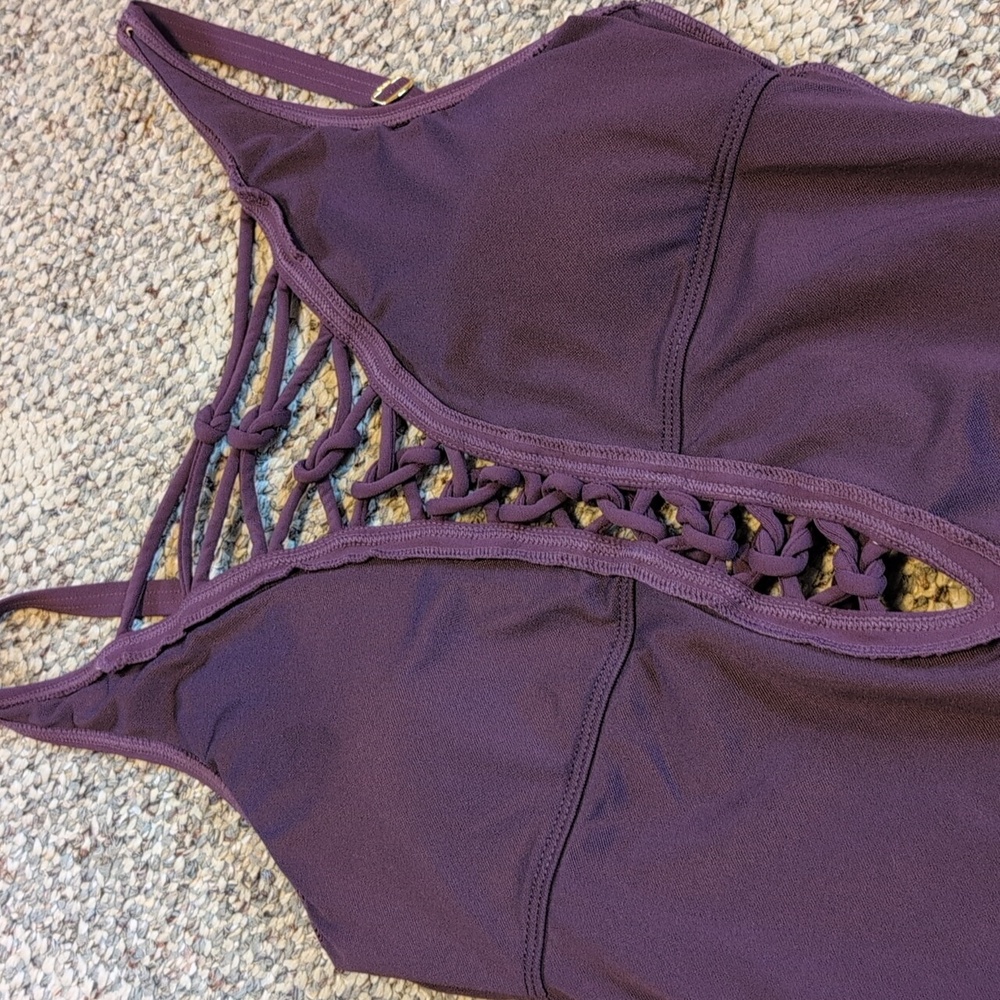 Bleu Rod Beattie Knotty But Nice Lace Down One Piece Swimsuit Plum Purple Swim - Picture 7 of 9